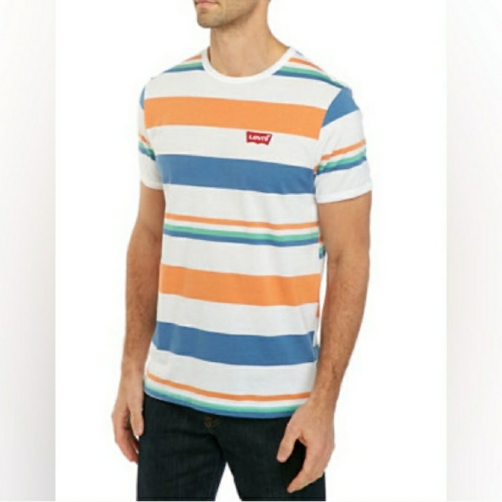 Levi's Blue Orange White Striped Short Sleeve Tee size S (men) M - L (women)
